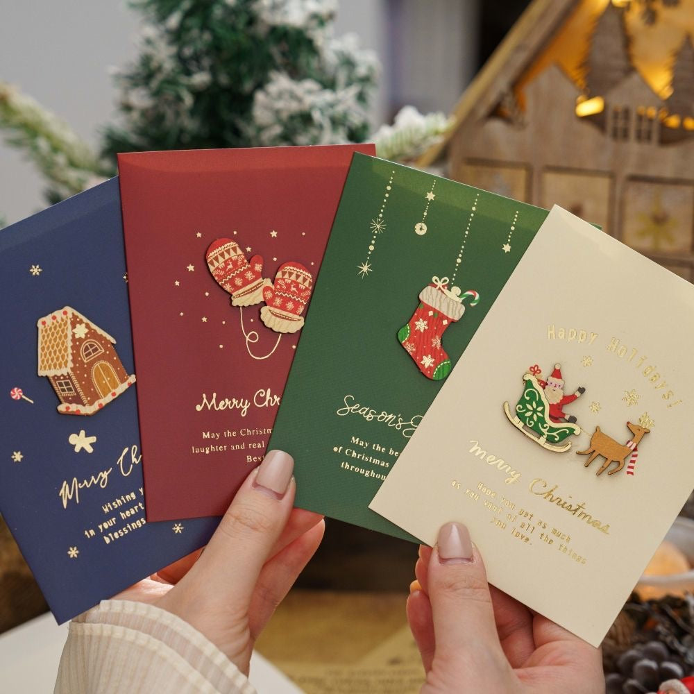 HOLIDAY GREETING CARDS WITH WOOD DECO
