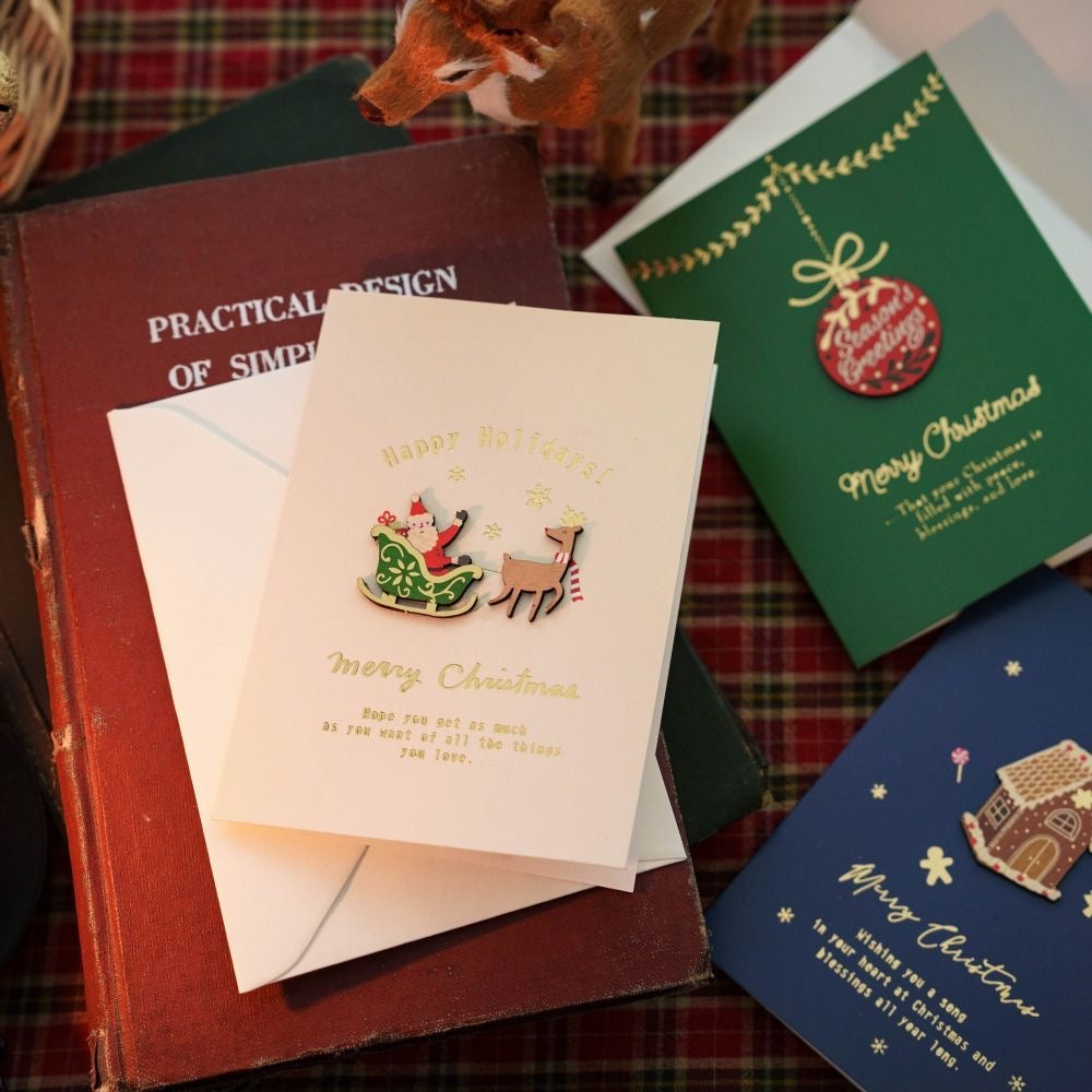 HOLIDAY GREETING CARDS WITH WOOD DECO