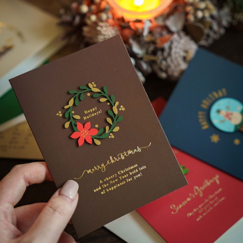 HOLIDAY GREETING CARDS WITH WOOD DECO