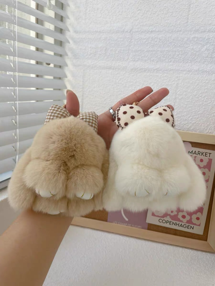 SOFT BUNNY WITH A BOW ON TOP PLUSH KEY CHAIN