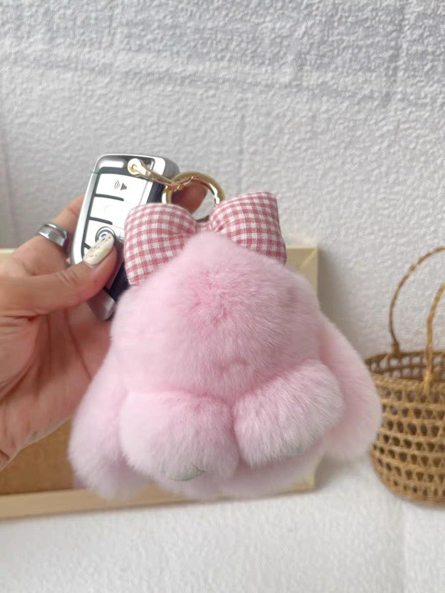 SOFT BUNNY WITH A BOW ON TOP PLUSH KEY CHAIN