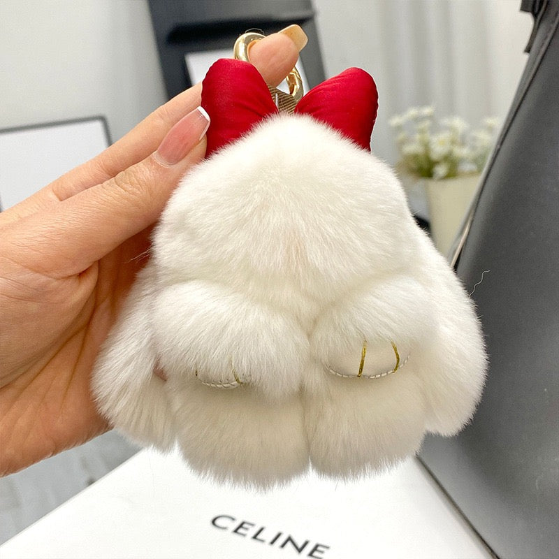 SOFT BUNNY WITH A BOW ON TOP PLUSH KEY CHAIN