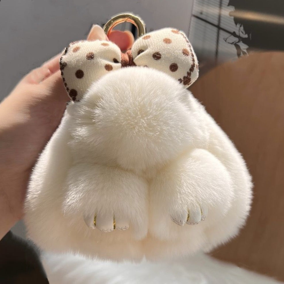 SOFT BUNNY WITH A BOW ON TOP PLUSH KEY CHAIN