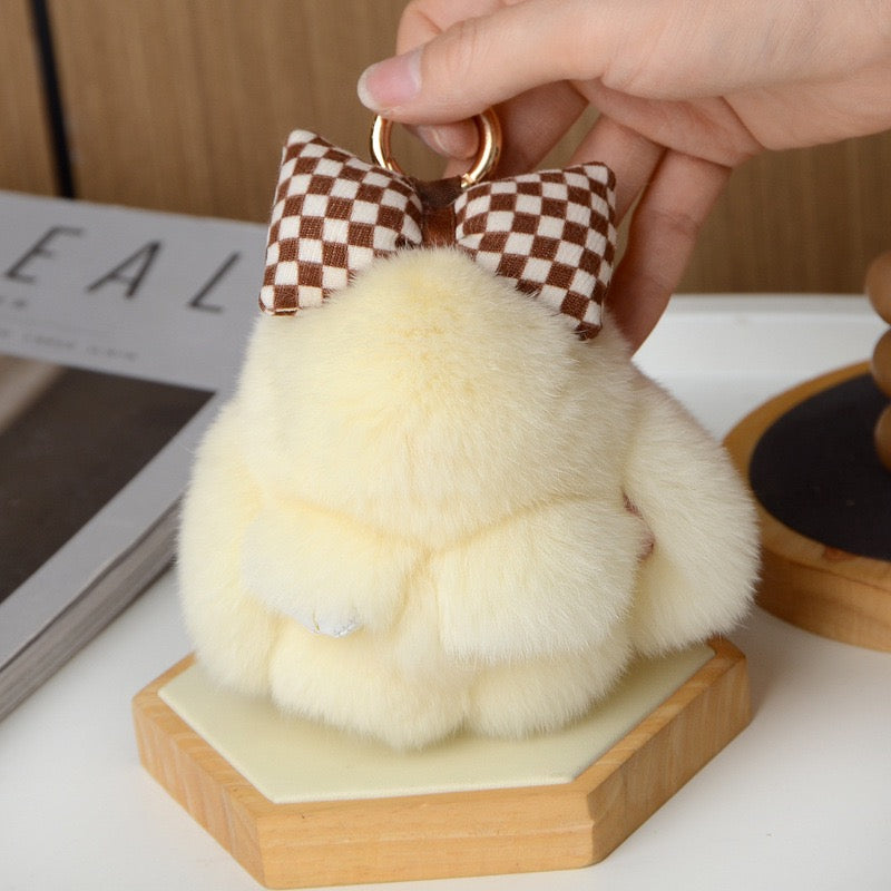 SOFT BUNNY WITH A BOW ON TOP PLUSH KEY CHAIN