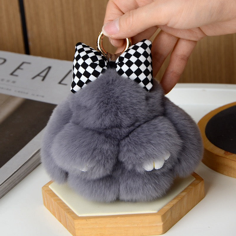 SOFT BUNNY WITH A BOW ON TOP PLUSH KEY CHAIN