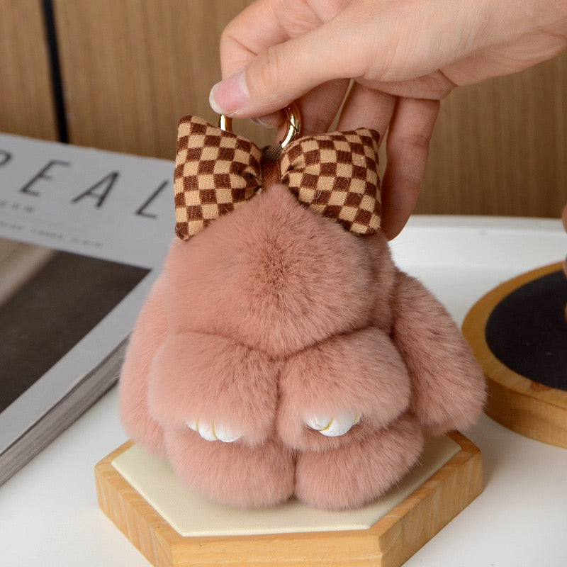 SOFT BUNNY WITH A BOW ON TOP PLUSH KEY CHAIN