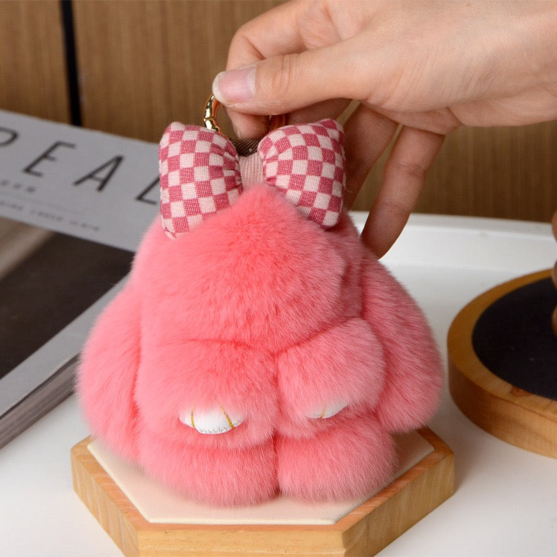 SOFT BUNNY WITH A BOW ON TOP PLUSH KEY CHAIN