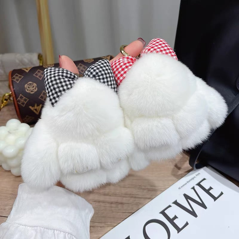 SOFT BUNNY WITH A BOW ON TOP PLUSH KEY CHAIN