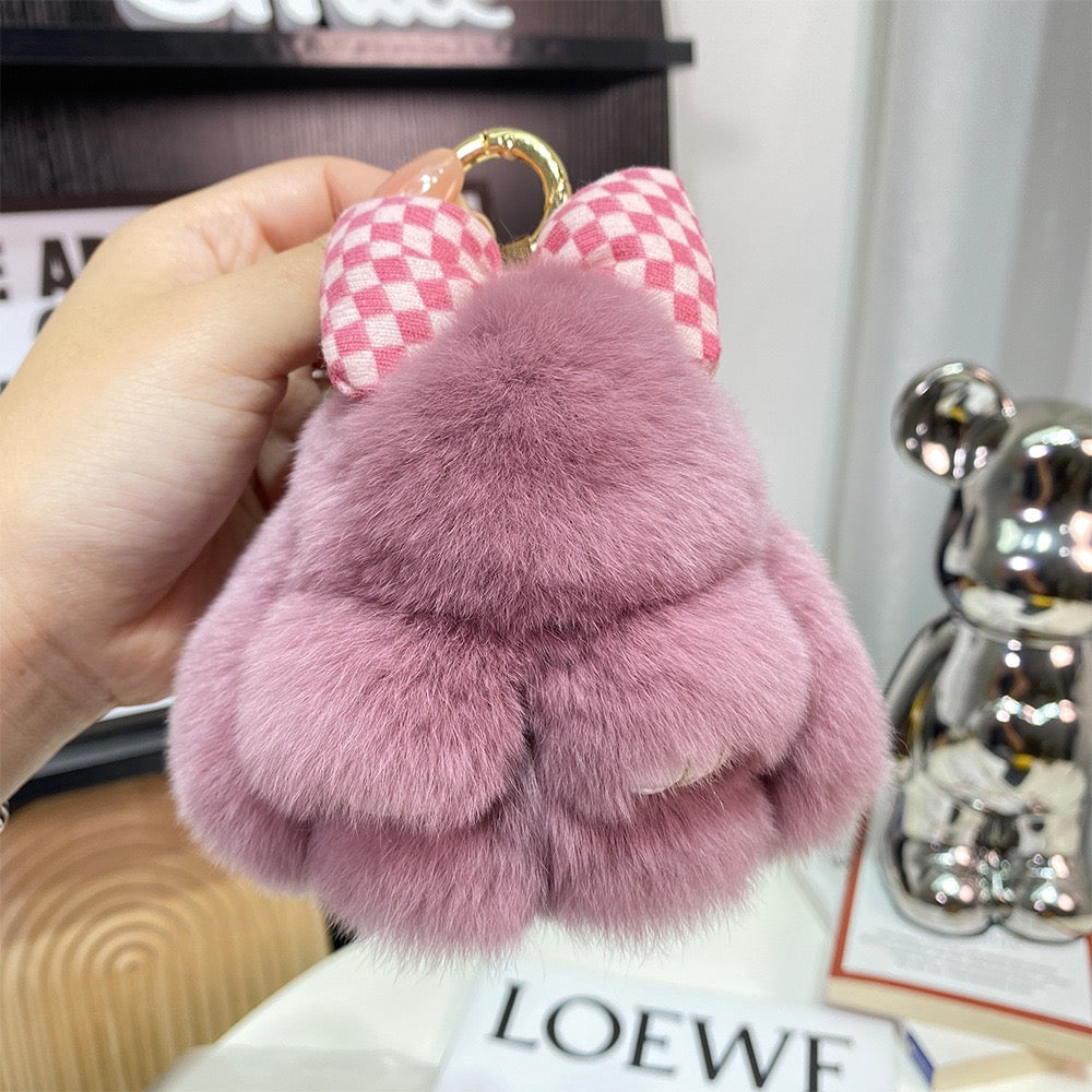 SOFT BUNNY WITH A BOW ON TOP PLUSH KEY CHAIN