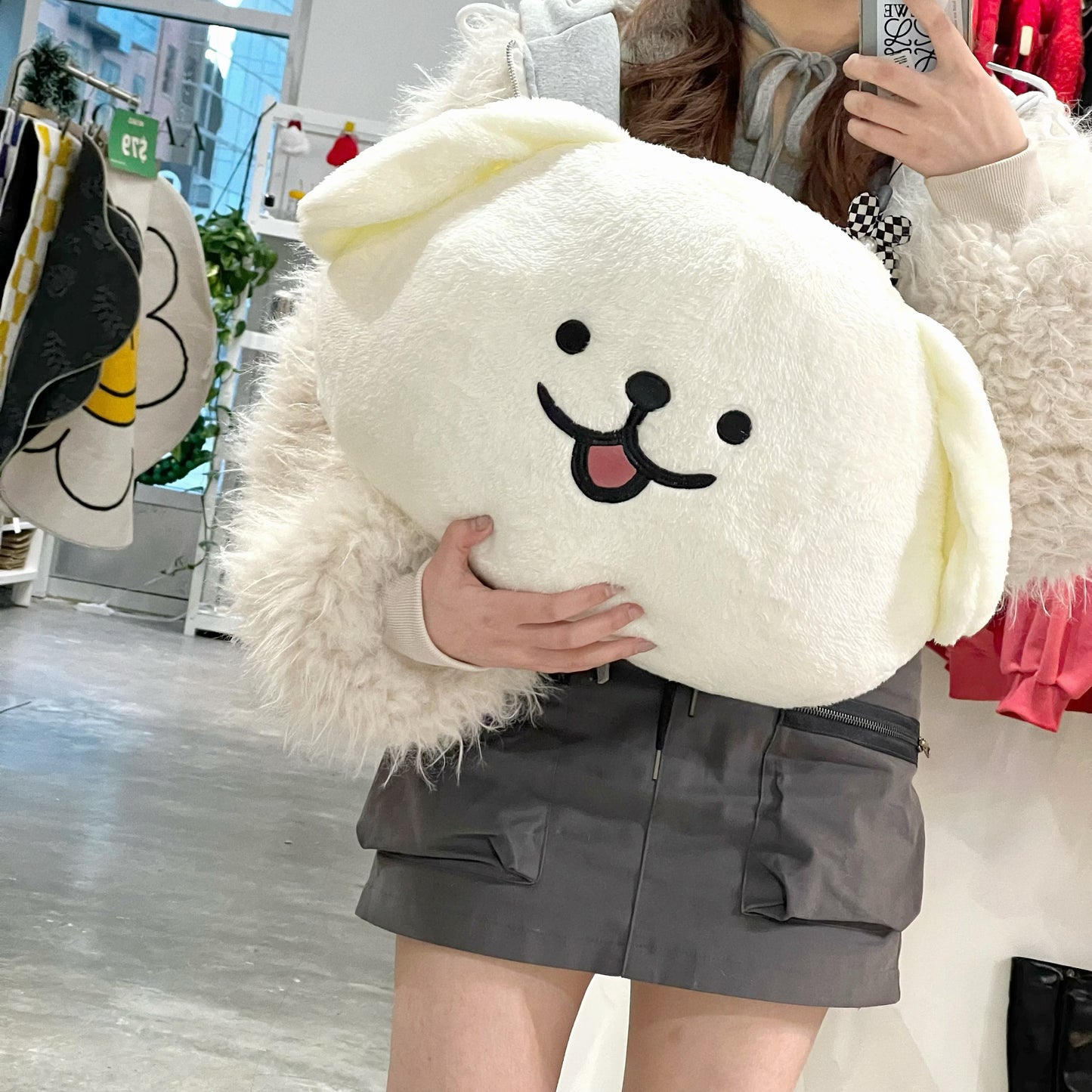 WHITE DOG PLUSH TOY/ PLUSH PILLOW